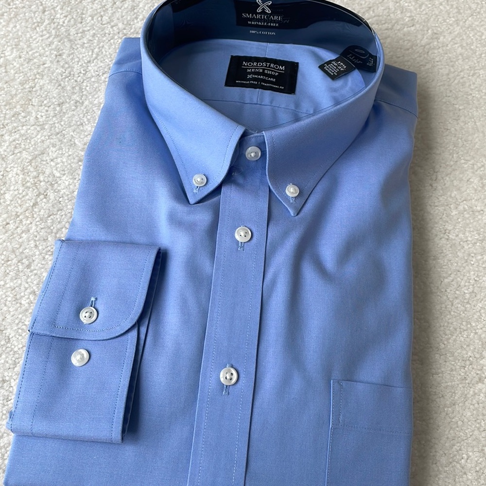 Nordstrom Men Dress Shirt Traditional Fit 17.5 36-37 NWT Smartcare